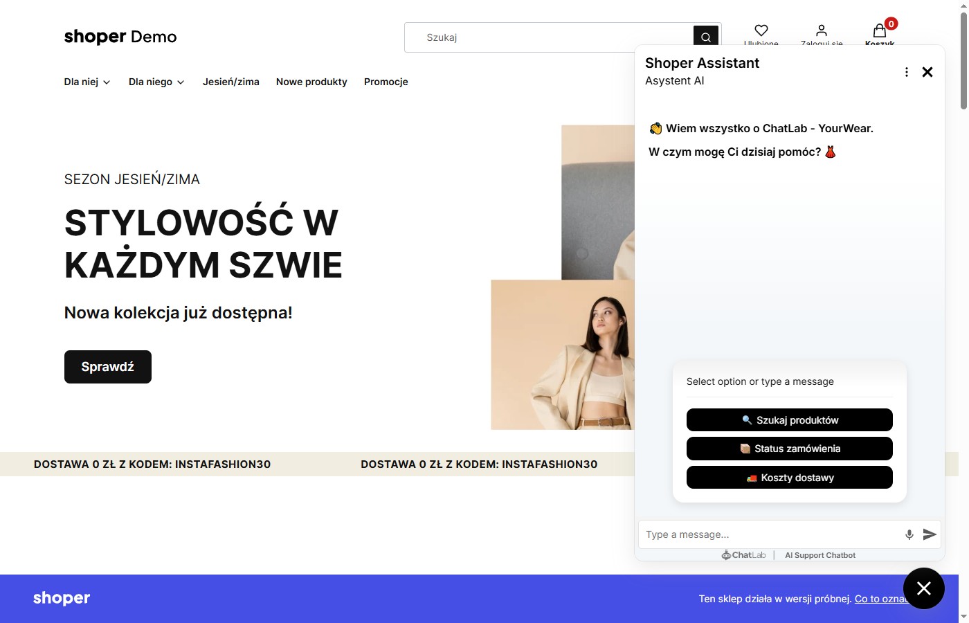 Демо-магазин на Shoper с агентом ChatLab