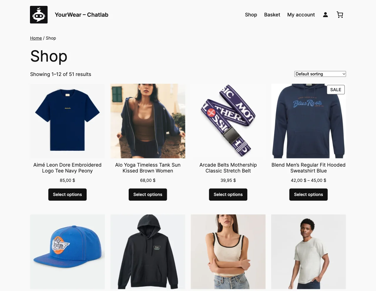 Boutique démo YourWear avec l’agent ChatLab