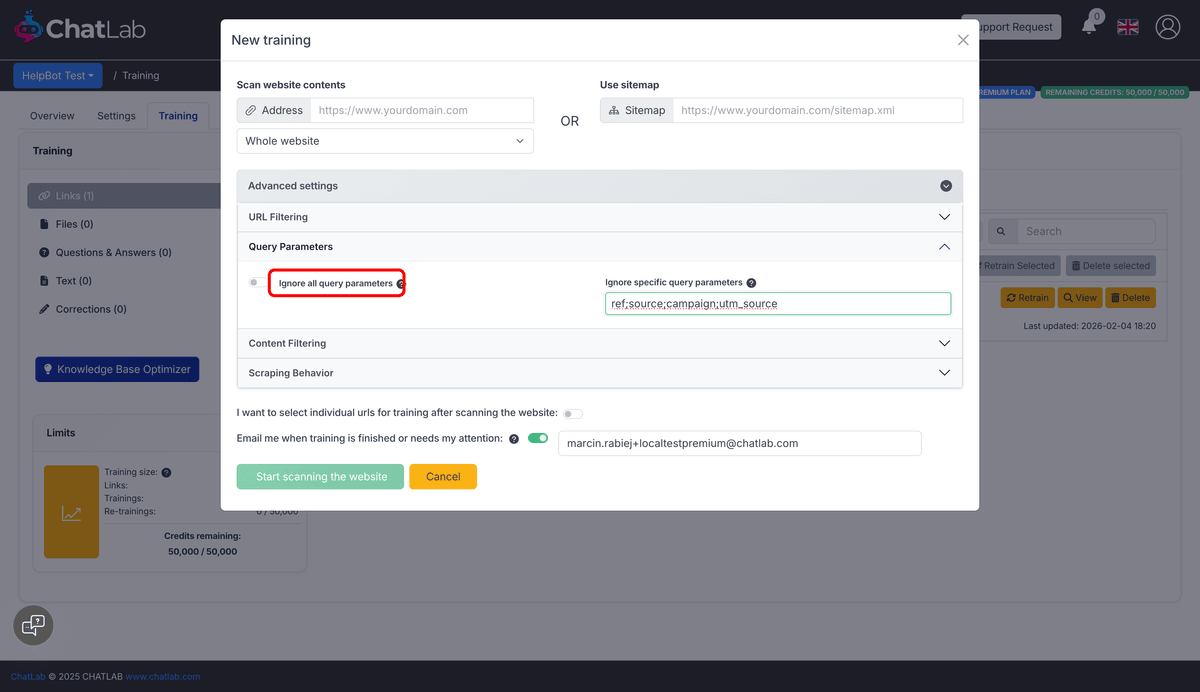 Query Parameters options