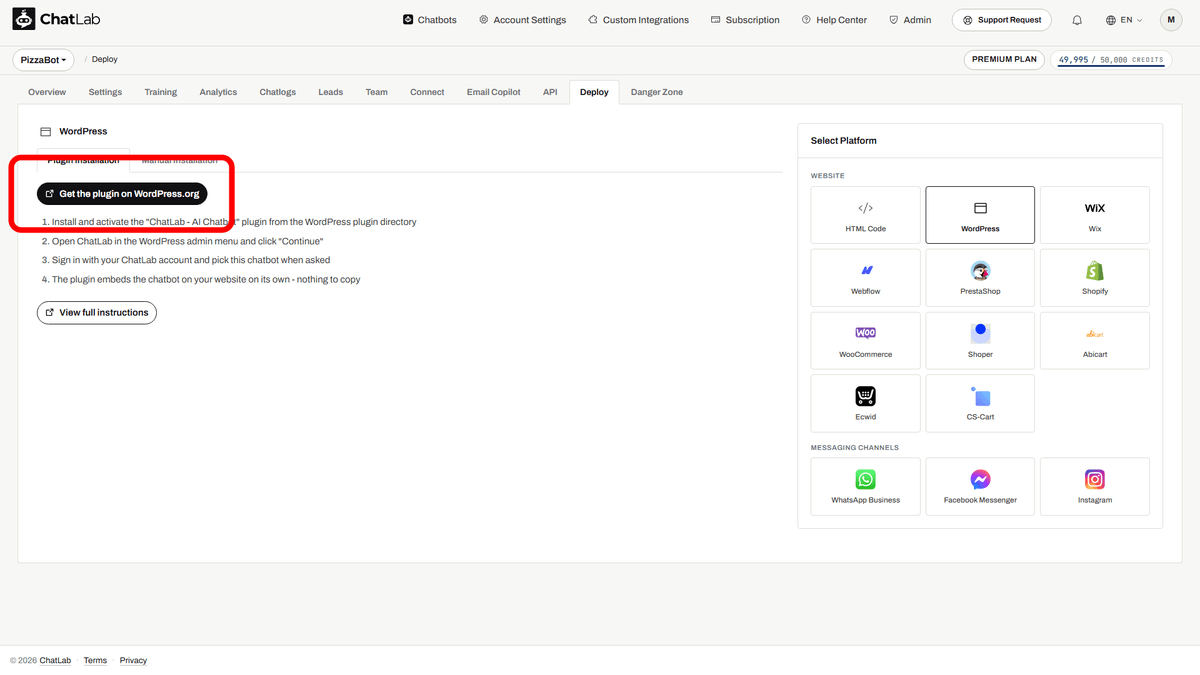 WordPress platform with the Get the plugin on WordPress.org button highlighted