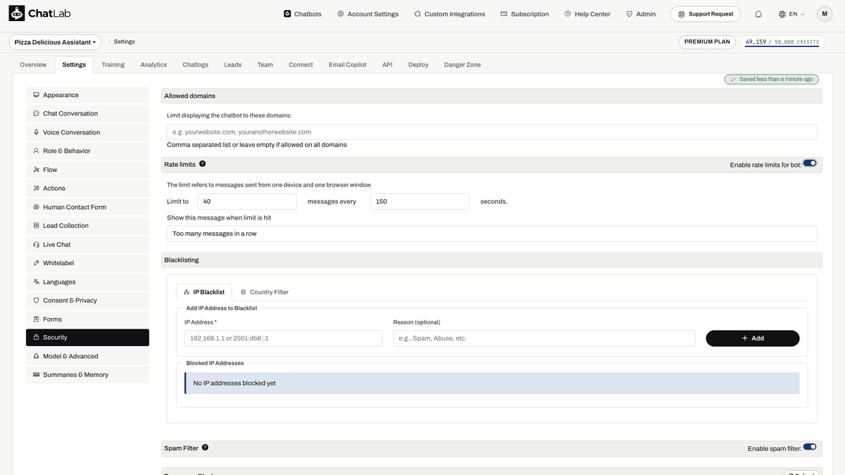 Rate Limits configuration