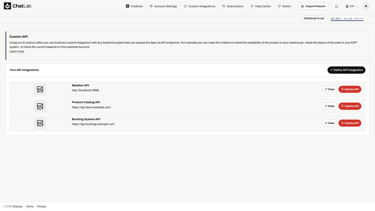 Custom integrations list
