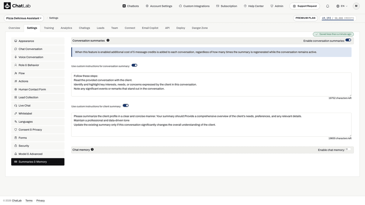 Custom summary instructions