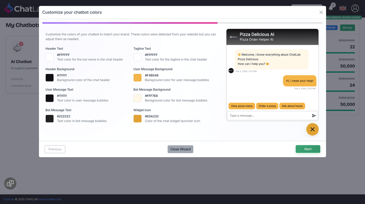 Wizard step 5 - Customize colors