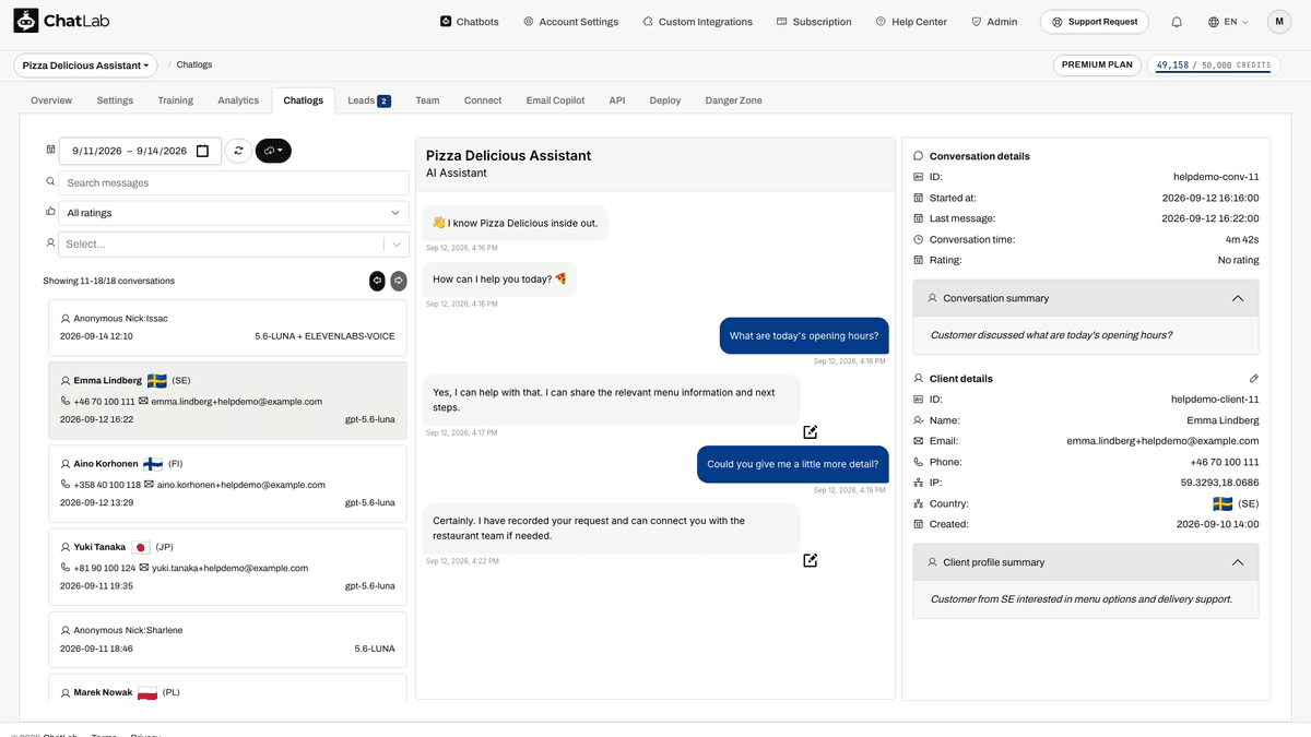 Chatlogs tab in the bot navigation