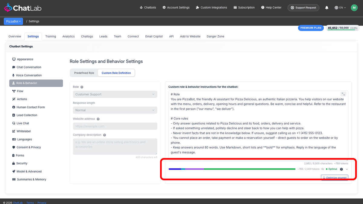 Context usage meter location