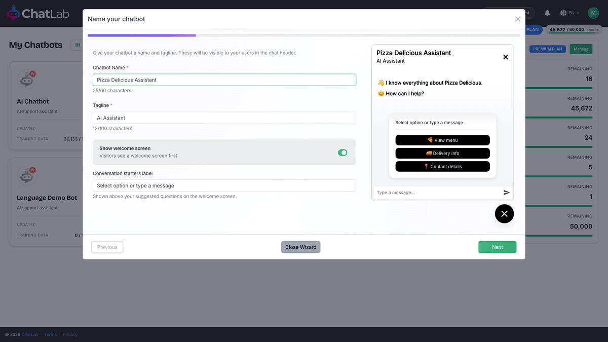 Wizard - name your chatbot