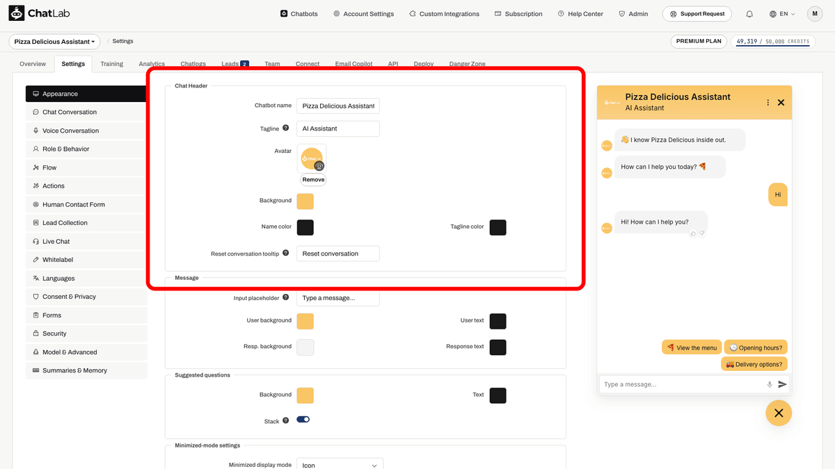 Chat Header settings|width=60
