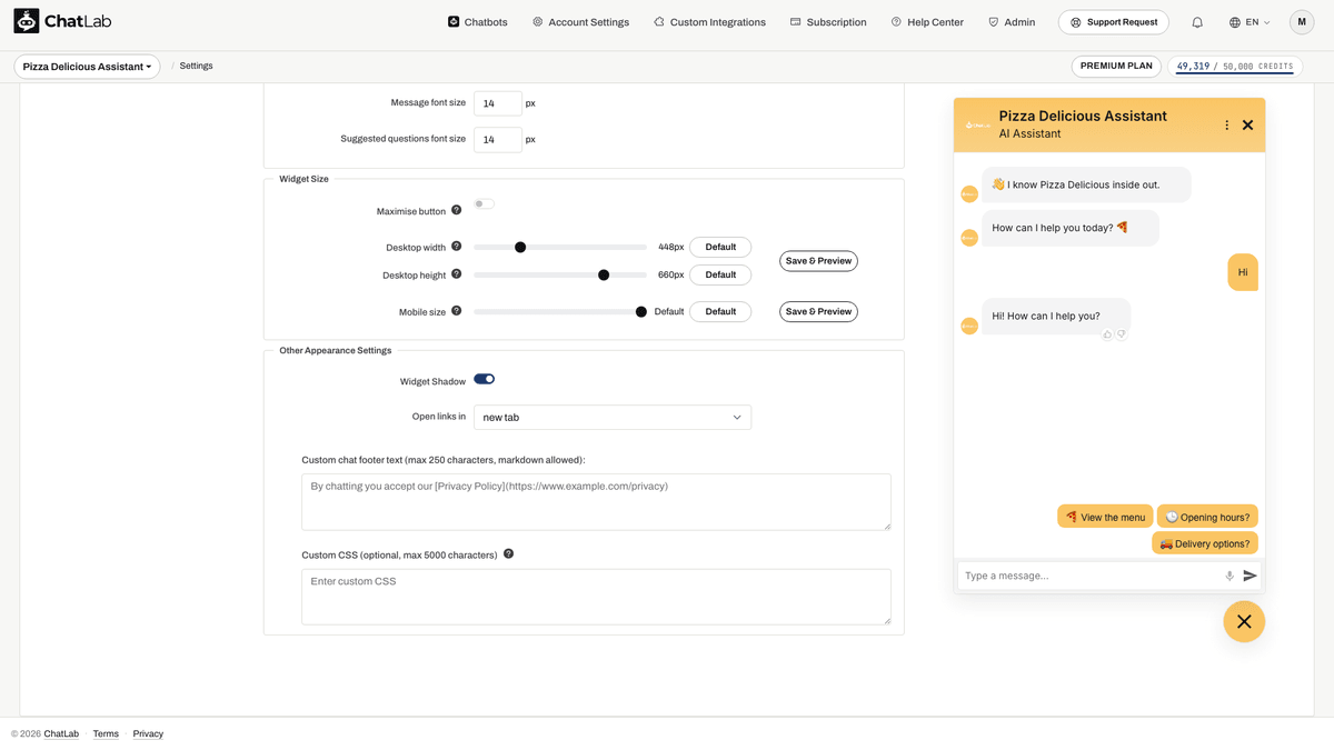 Custom chat footer settings|width=60