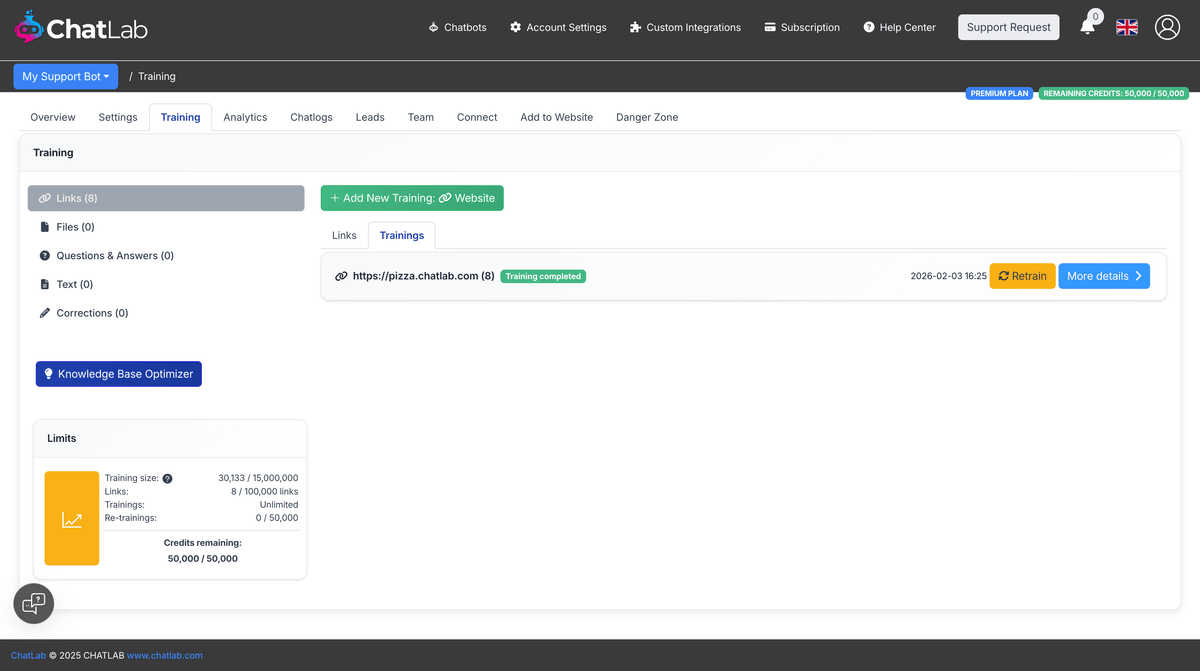 Training complete with links processed