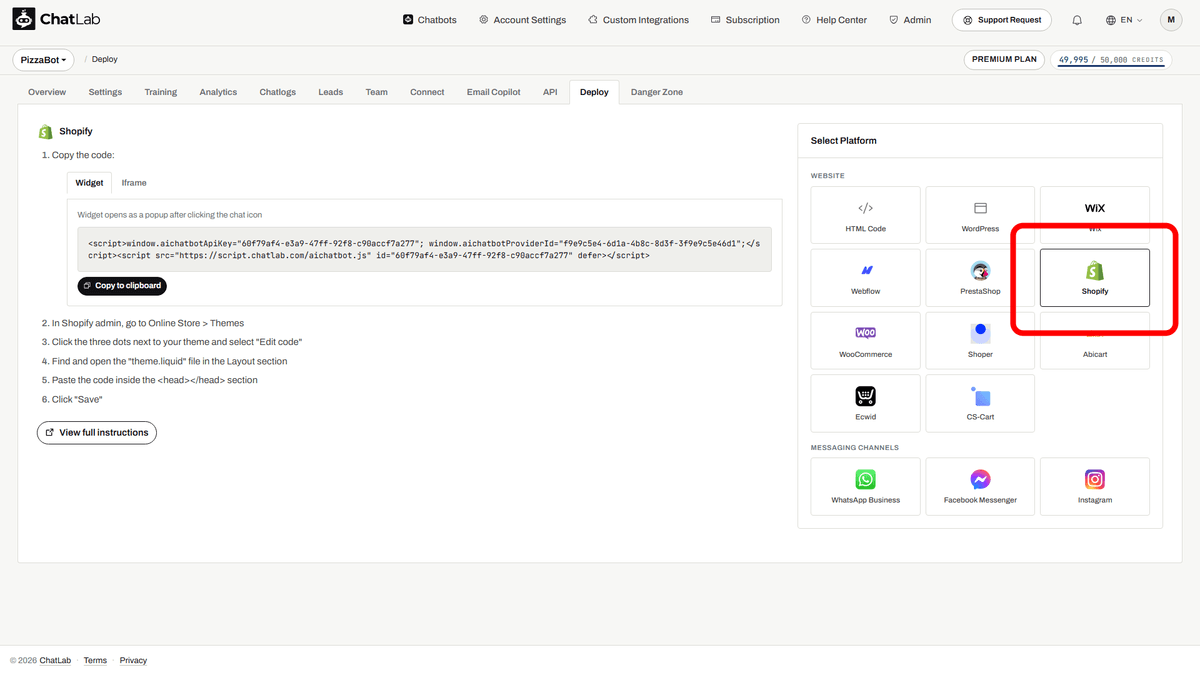 Shopify platform with step-by-step instructions