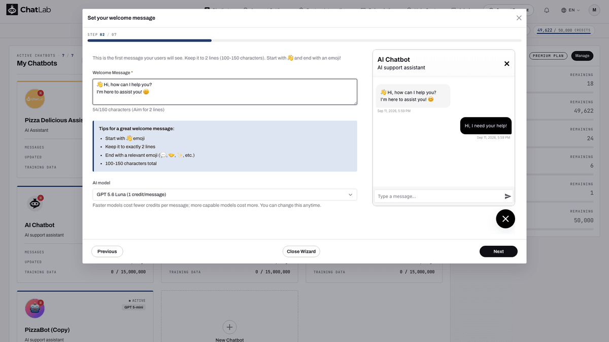 Assistant - définir votre message d'accueil