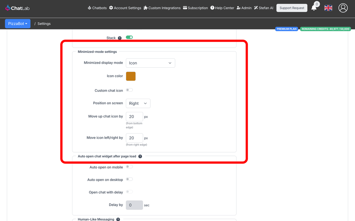 Minimized-mode settings