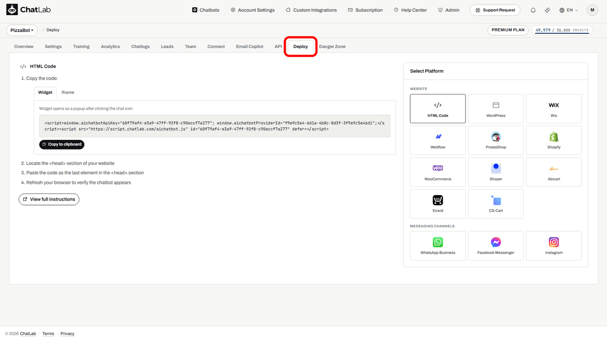 Deploy tab highlighted