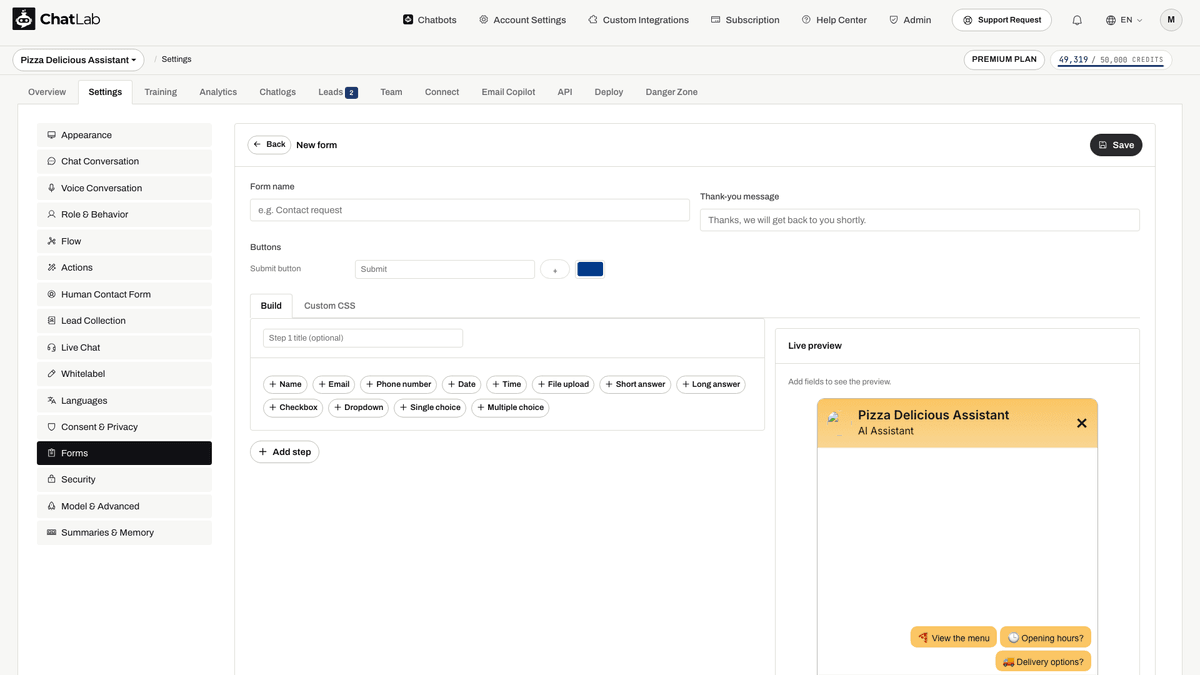 De builder voor aangepaste formulieren