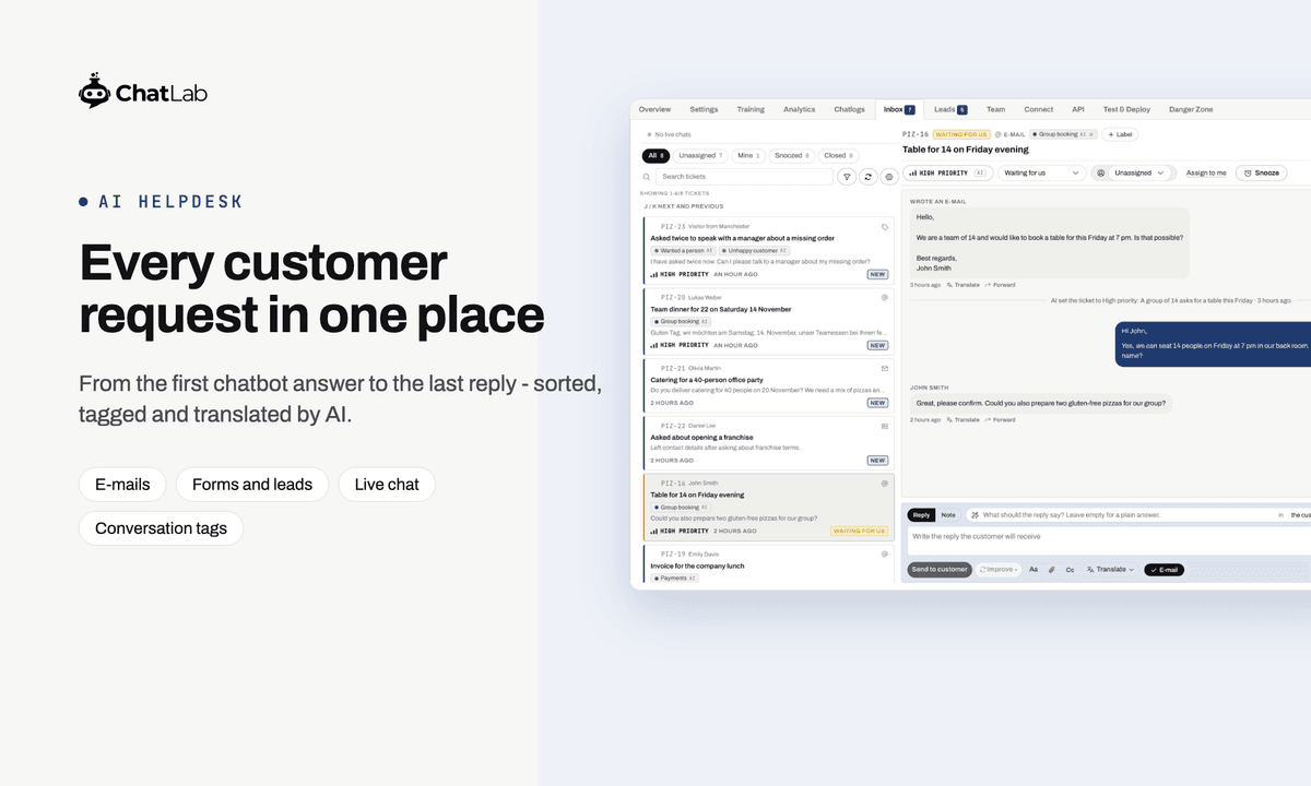 AI Helpdesk: every customer request in one place, from the first chatbot answer to the last reply