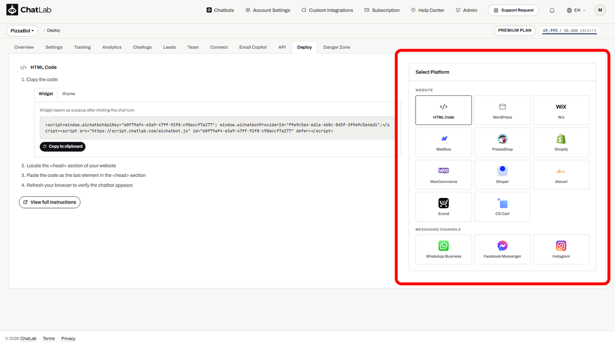 Select Platform panel highlighted