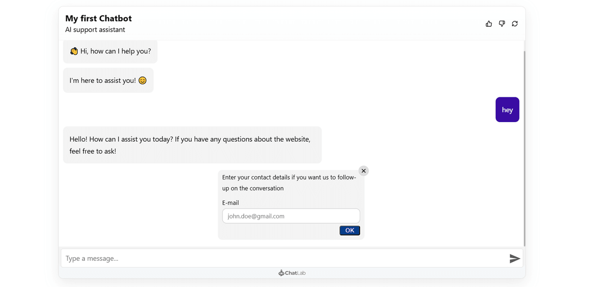 Lead collection form in the chat widget|width=40