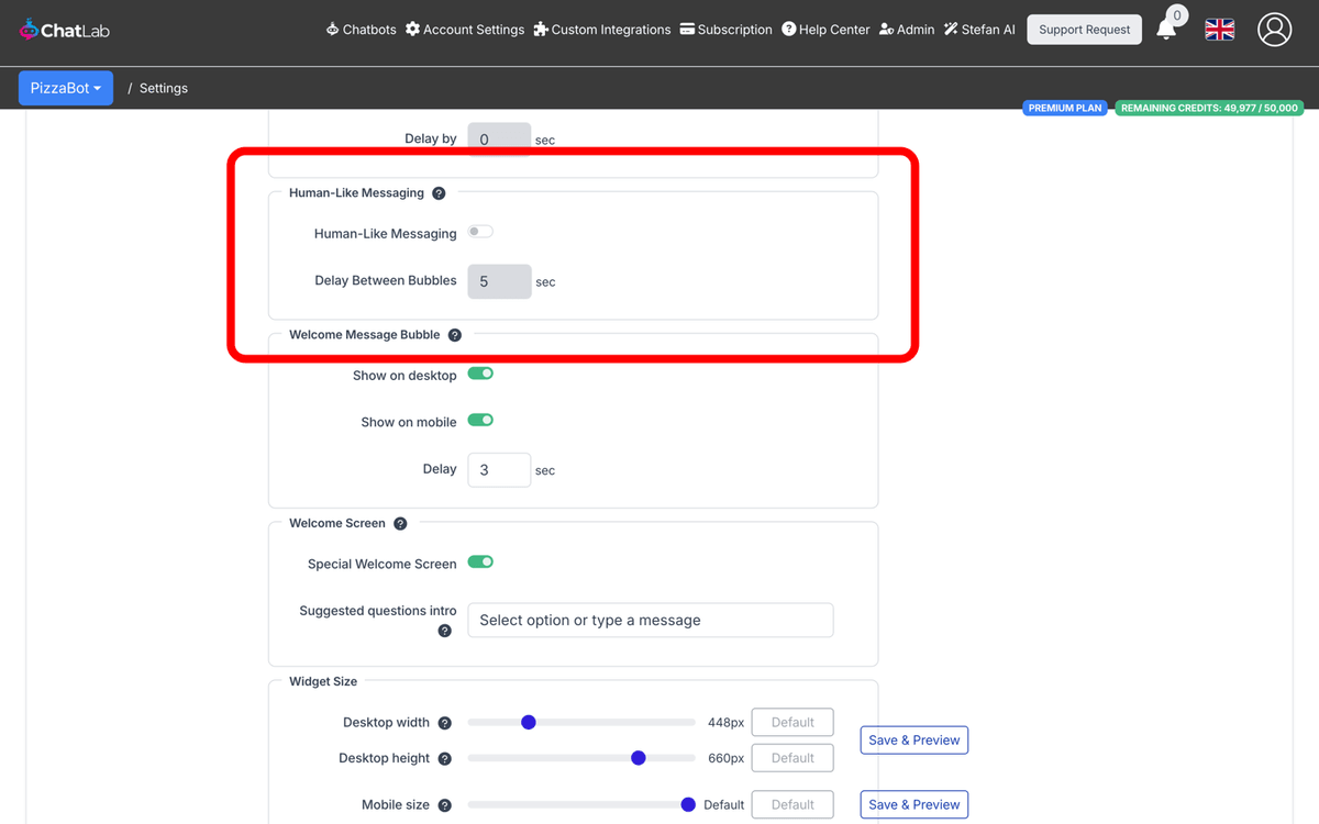 Human-Like Messaging settings