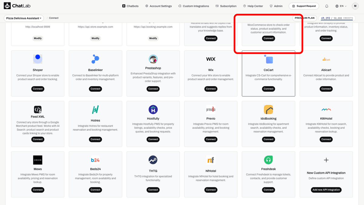 Connect tab showing the WooCommerce integration tile
