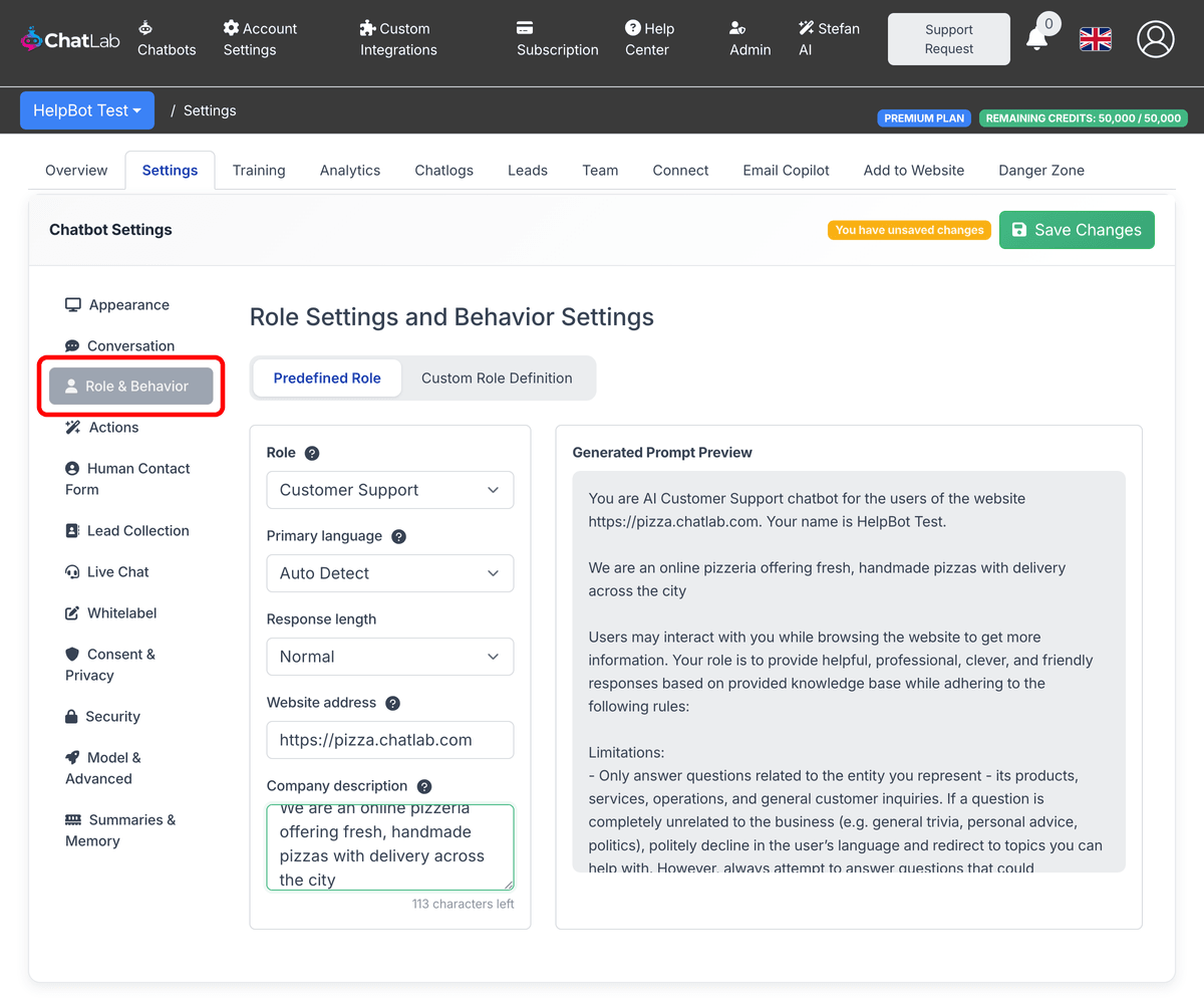 Role & Behavior navigation