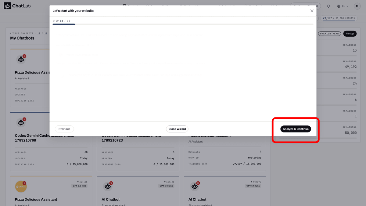Assistant - saisissez l'URL de votre site web