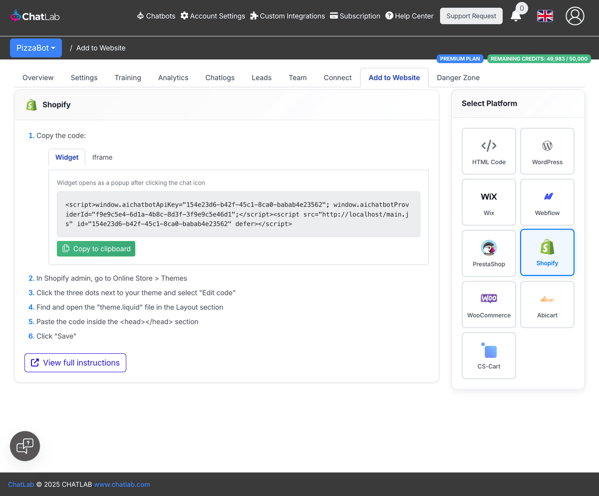 Shopify platform with step-by-step instructions