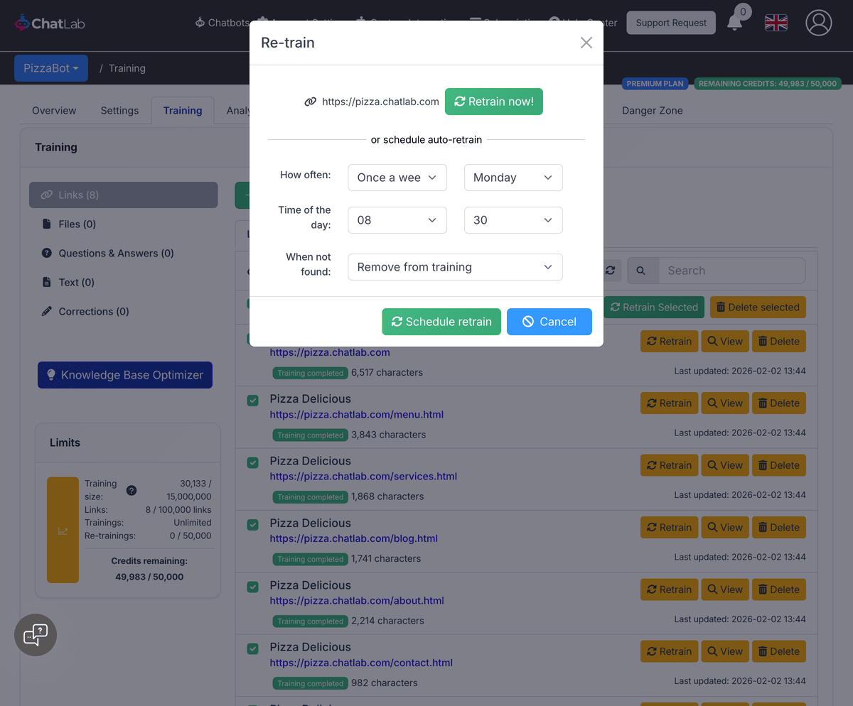 Re-train configuration dialog|width=50