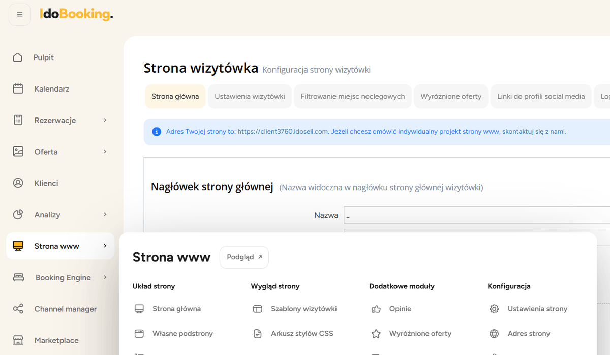 Showcase settings in idobooking