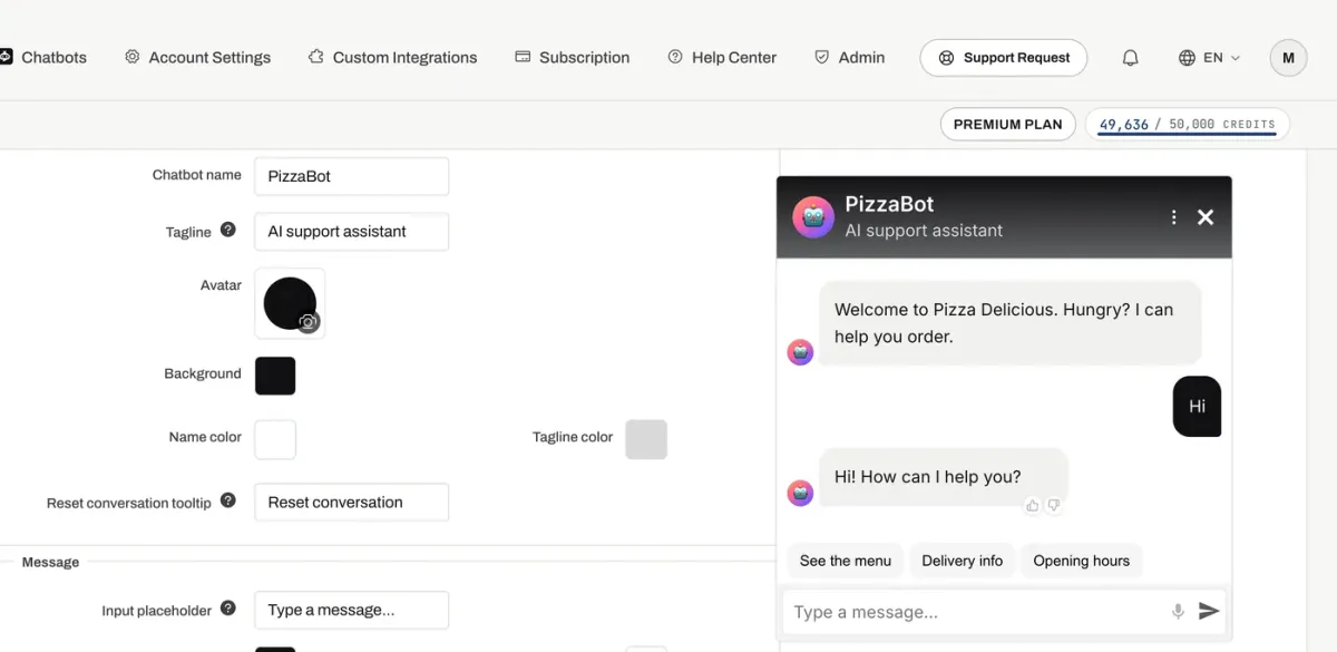 Customize chatbot