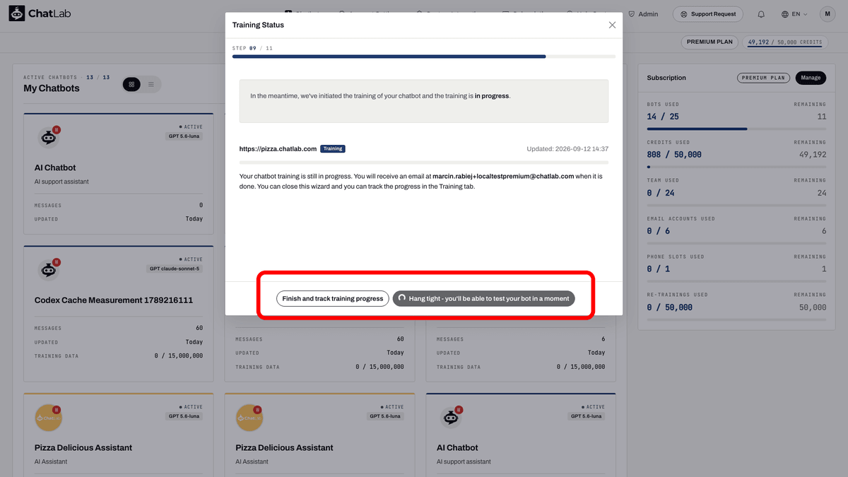 Assistant - statut de l'entraînement