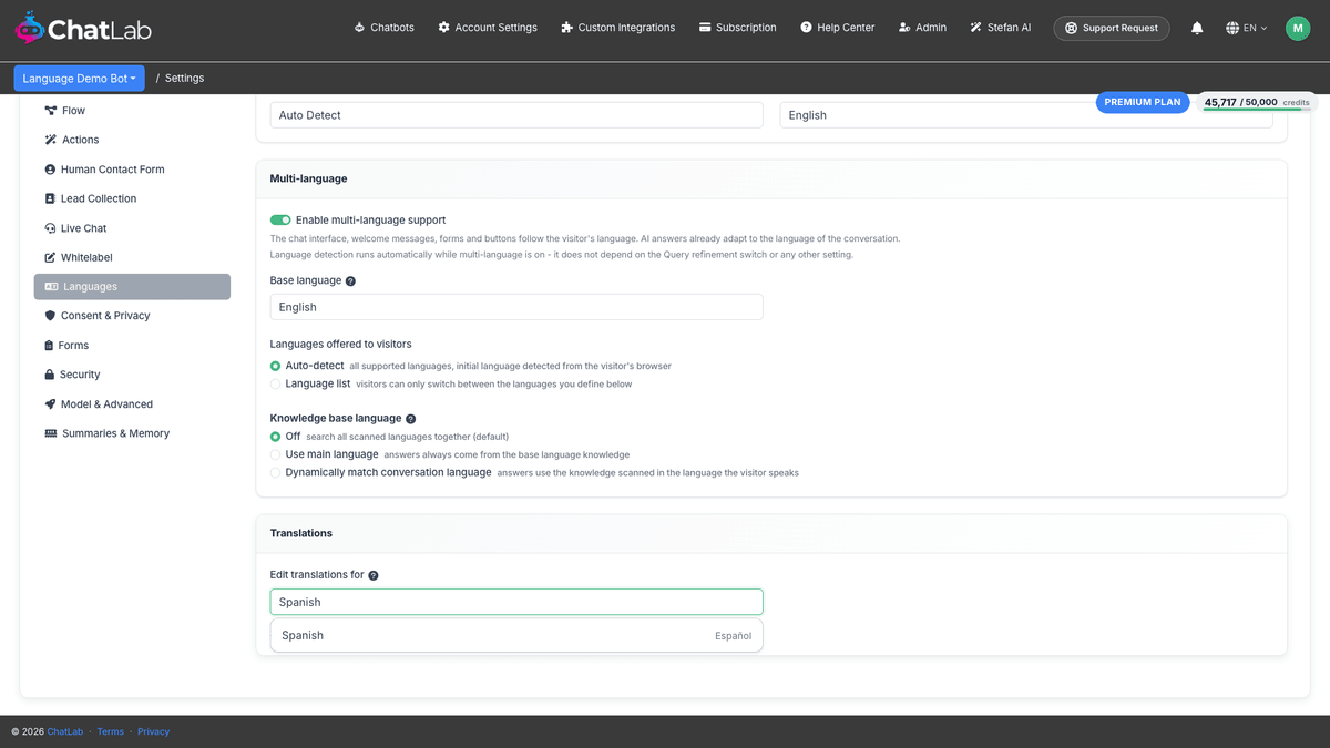 Translations editor