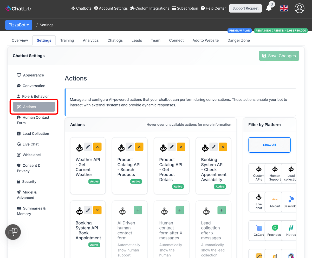 Actions panel in Settings|width=90