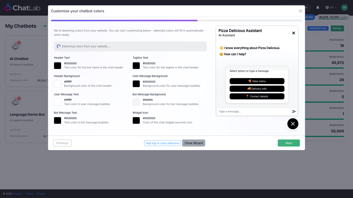 Wizard - customize your chatbot colors