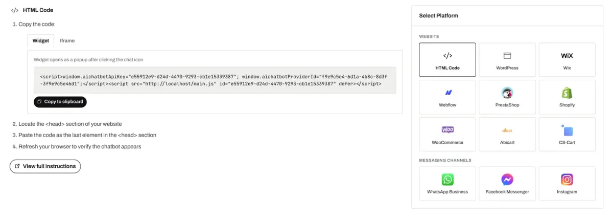 Embed in website