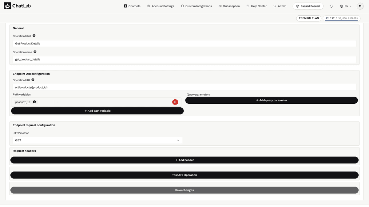 Operation URI editor
