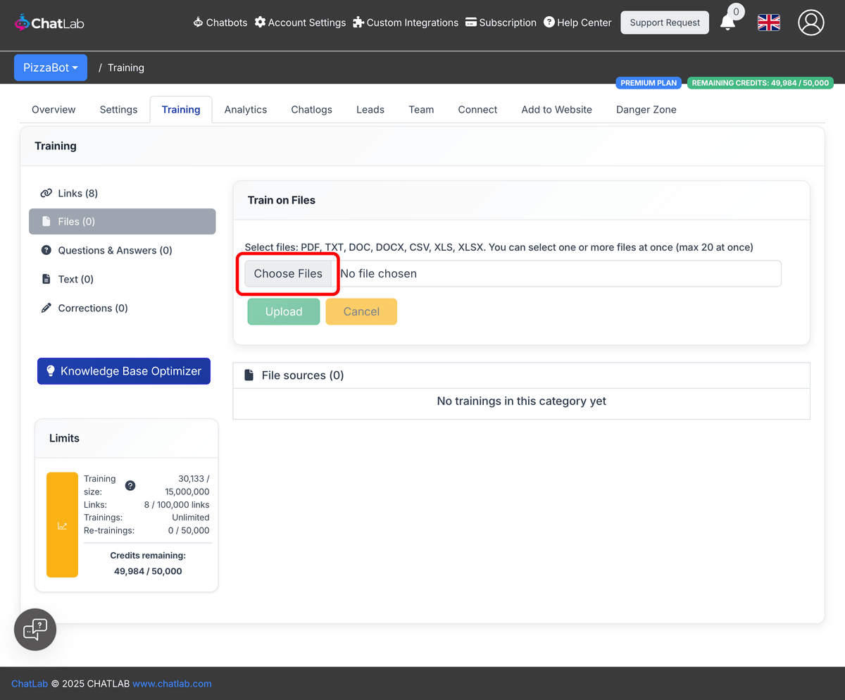 Choose Files button in the upload form