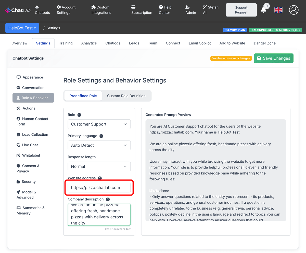 Predefined role settings