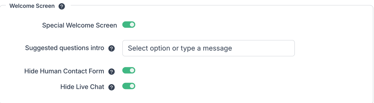 Welcome Screen settings|width=60