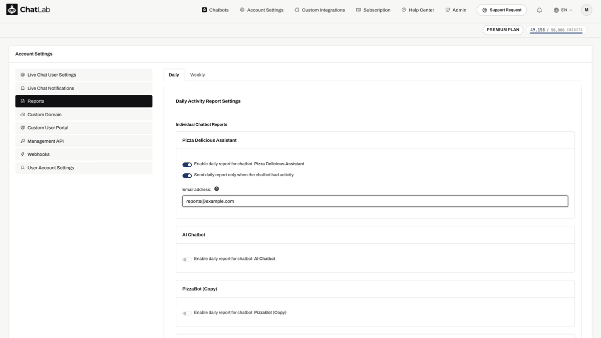 Daily report configuration