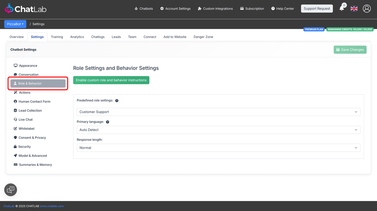 Role & Behavior navigation