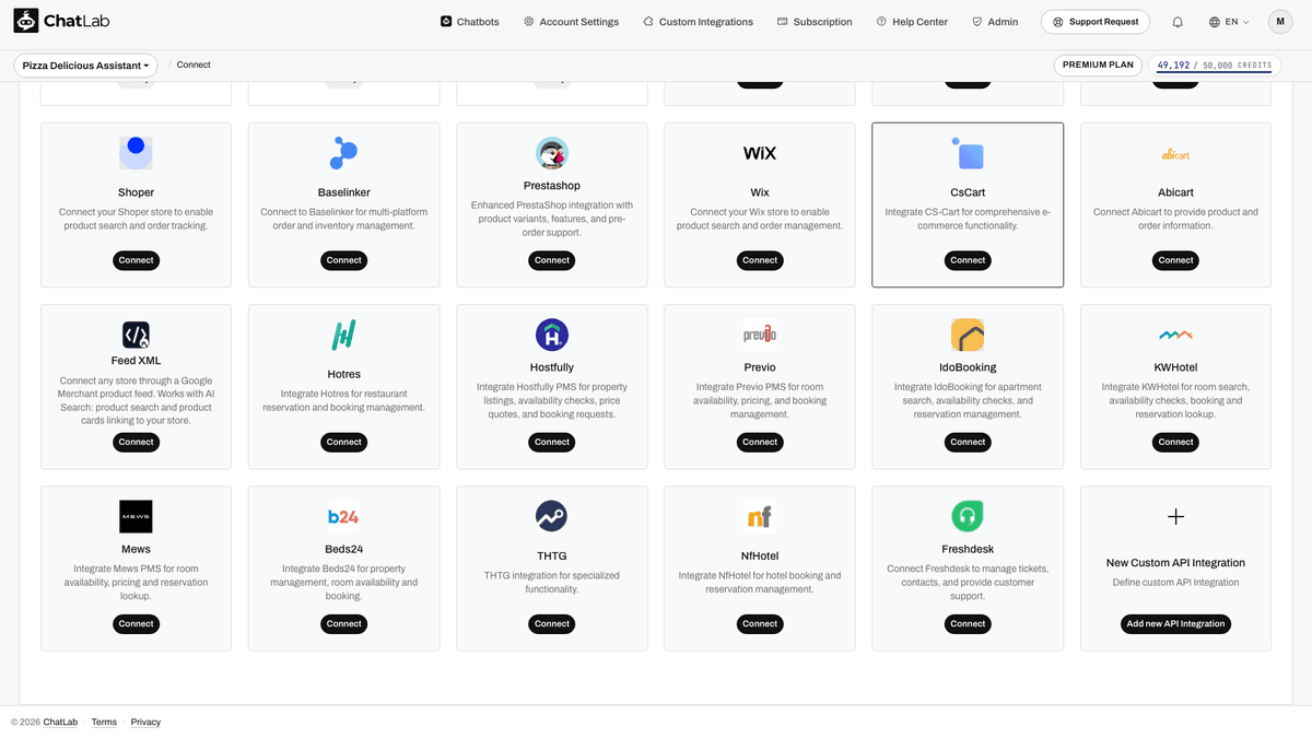 Freshdesk-Integrationskachel auf dem Connect-Tab