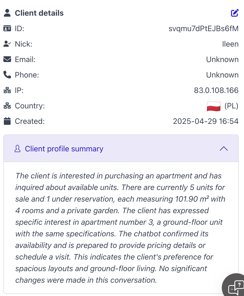 Client summaries